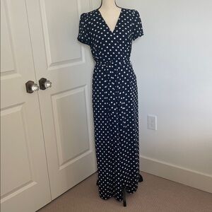 J. Crew Navy Polka Dot Jumpsuit